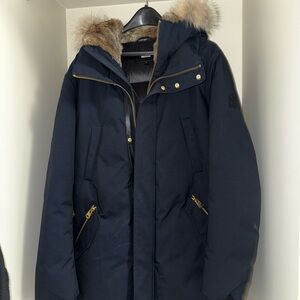 Mackage Dark Blue Parka with Rabbit Fur Hood
